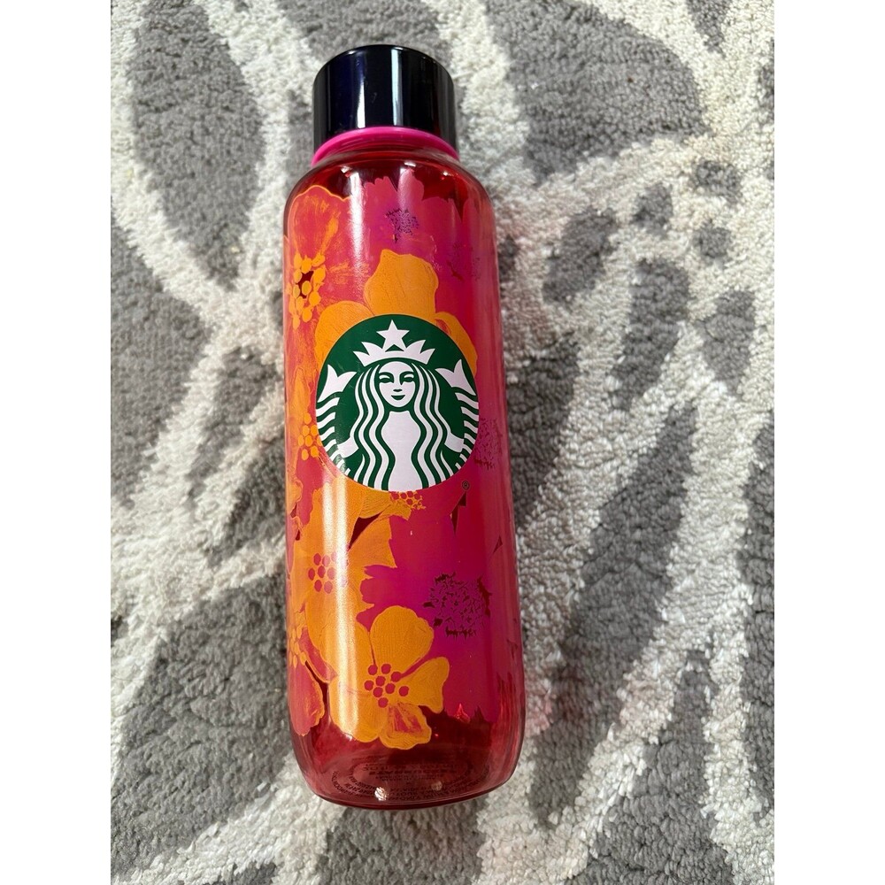 Starbucks 2022 Floral Red Orange Ombre Glass Water Bottle 20oz Rainbow